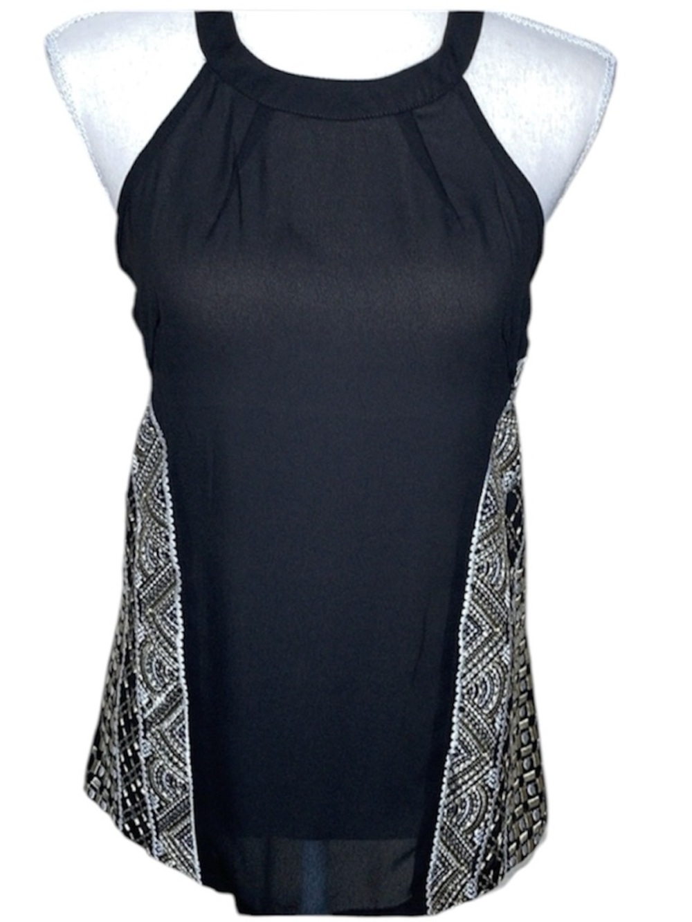 Lulumari Black Silky Halter Neck Top Metallic Thread Embroidery Insets Fairycore